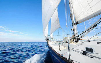 yacht with white sails, sailboat, seascape, yacht cruise, white sails, sea HD wallpaper
