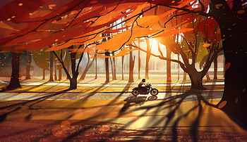 Autumn Fall Countryside Biker, bikes, autumn, biker, artwork, digital-art, deviantart HD wallpaper