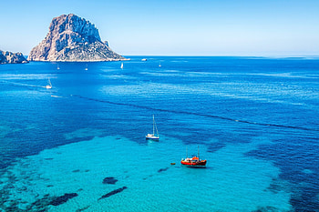 Ibiza Sea,Spain, sea, yacht, boat, horizon, ibiza, nature, rocks HD wallpaper