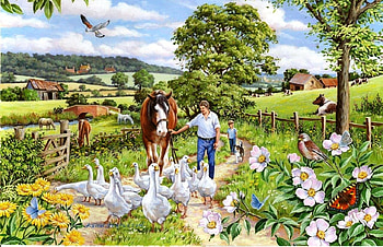 country life, natur, goose, horse, country HD wallpaper