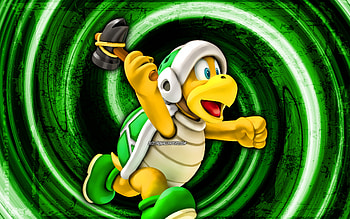Hammer Bro, green grunge background, vortex, Super Mario, cartoon dinosaur, Super Mario characters, Super Mario Bros, Hammer Bro Super Mario HD wallpaper