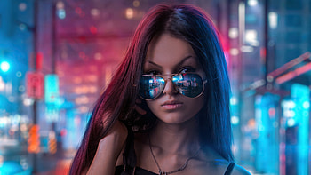 Cool Sunglasses Girl In Neon Lights Of City, sunglasses, girls, model, neon HD wallpaper