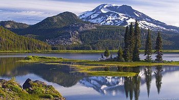 beautiful nature landscape, island, forest, lake, mountain HD wallpaper