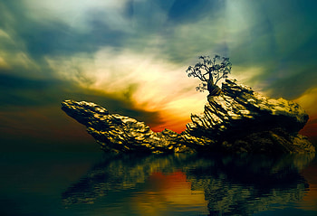Water, Art, Reflection, Wood, Tree, Cliff HD wallpaper