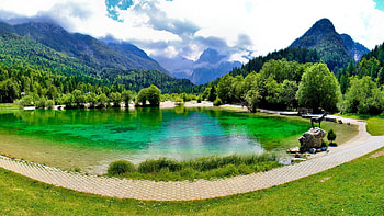 ***Slovenia-Kranjska Jasna Gora-Lake ***, trees, sky, nature, lake, mountain HD wallpaper