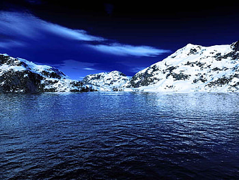BLUE, snow, clouds, sky, mountains, ocean HD wallpaper