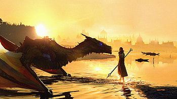 Dragon Shaman Sunset, dragon, artist, artwork, digital-art, artstation HD wallpaper