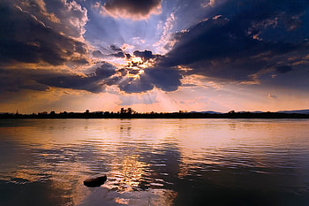 God's light, clouds, sky, lake, sunset HD wallpaper