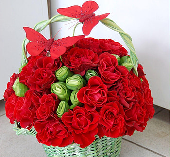 Butterflies, Flowers, Roses, Basket, Composition HD wallpaper