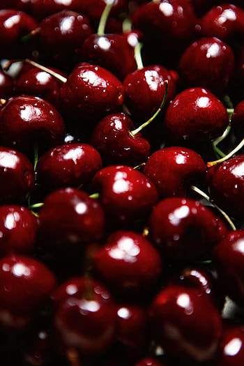 Food, Berries, Macro, Wet, Ripe, Cherries HD phone wallpaper