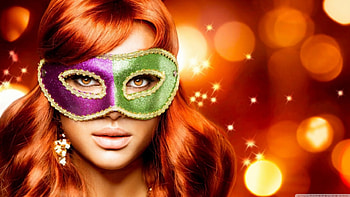 mask girl, orange, mask, earing, beauty HD wallpaper