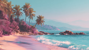 Summer Vibes : Serene Beach Vacation with Ocean and Palm Trees Landscape, summer vibes, beach vacation, ocean, palm tree, landscape painting HD wallpaper