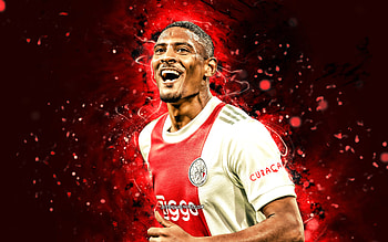 Sebastien Haller, , 2021, Ajax FC, Eredivisie, french footballers, soccer, purple neon lights, football, Sebastien Haller Ajax HD wallpaper