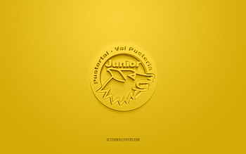 HC Pustertal Wolfe, creative 3D logo, yellow background, ICE Hockey League, 3d emblem, Austrian Hockey Club, Bruneck, Austria, 3d art, hockey, HC Pustertal Wolfe 3d logo HD wallpaper