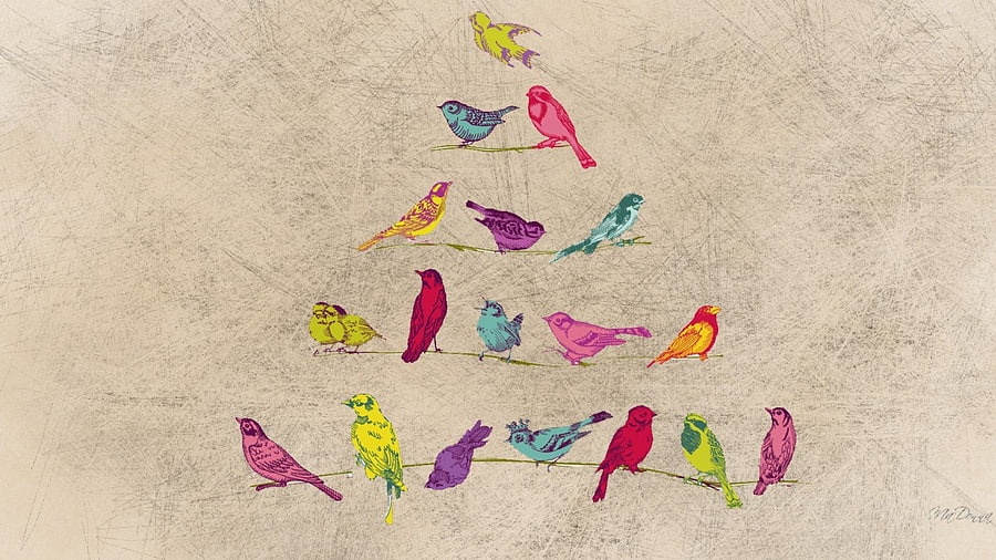 Bird Tree, birds, abstract, bright, colors, vintage, tree HD wallpaper