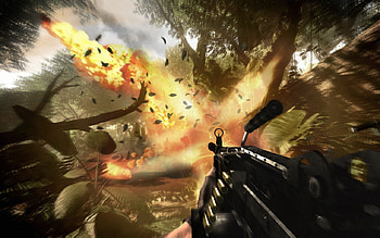 farcry 2, shoot, videogame, weaon, action, game, blast, jungle, gun, fire, forest HD wallpaper