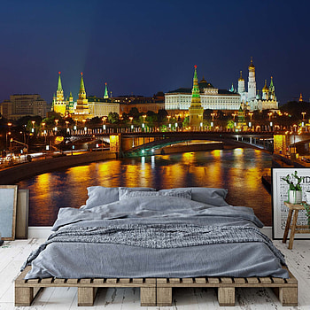 Skyline Mural, Travels, City Moscow river bridge, Night HD phone wallpaper