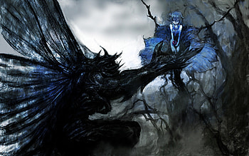 blue demon, blue, anime, flower, girl, demon HD wallpaper