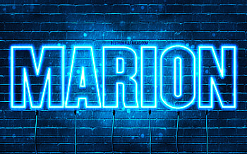 Happy Birtay Marion, , blue neon lights, Marion name, creative, Marion Happy Birtay, Marion Birtay, popular french male names, with Marion name, Marion HD wallpaper