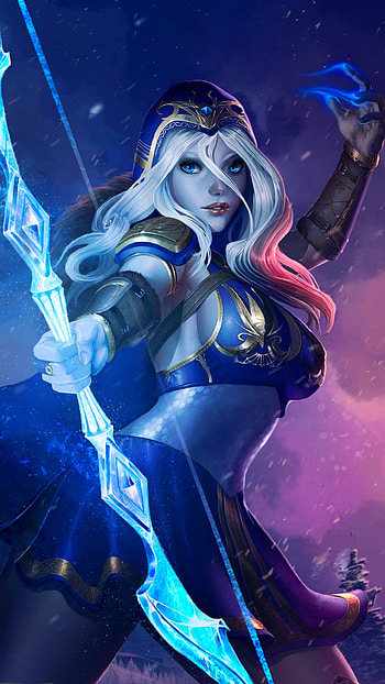 Ashe : League Of Legends, blue eyes, archer, woman warrior, video game, League Of Legends HD phone wallpaper