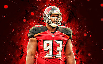 Ndamukong Suh, , defensive end, Tampa Bay Buccaneers, american football, NFL, Ndamukong Ngwa Suh, red neon lights, Ndamukong Suh Tampa Bay Buccaneers, Ndamukong Suh HD wallpaper