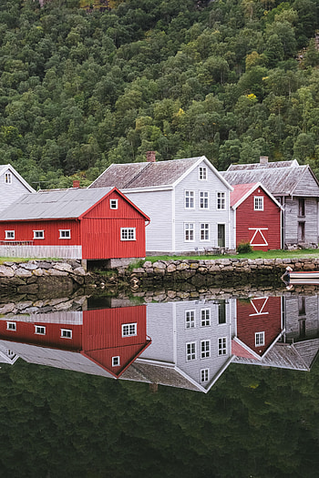 Nature, Houses, Trees, Building, Reflection HD phone wallpaper