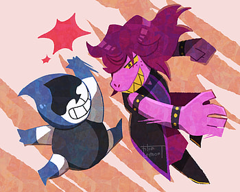 Susie & Lancer Dynamic – Deltarune Adventure Scene, Susie (deltarune), Lancer (deltarune), video game, deltarune HD wallpaper