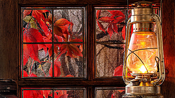 Last days of the autumn, leaves, window, rain, fall, autumn, drops, beautiful, lantern HD wallpaper
