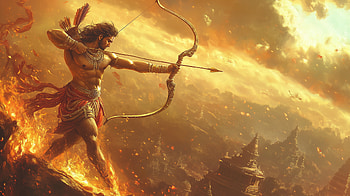 of Lord Ram, the Sun Archer and Hindu God in a Fiery Battle Scene, archer, god HD wallpaper