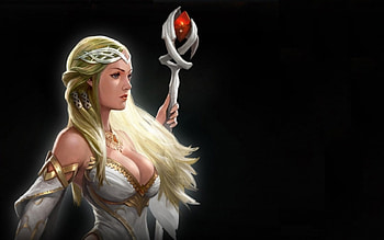 Fantasy girl, sorceress, white, black, blonde, fantasy, game, girl, woman HD wallpaper