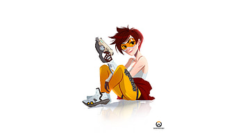 Tracer, overwatch, cartton, drawing, minimal HD wallpaper