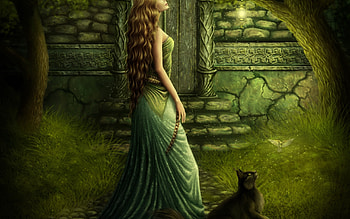 woman in green forrest, abtract, fantasy, green, woman HD wallpaper
