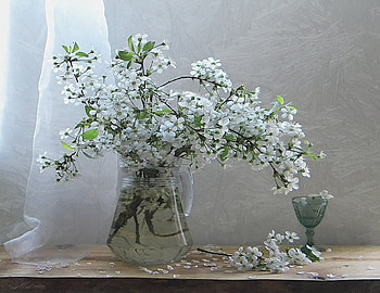 Vase, Flowers, White, Spring, Table HD wallpaper