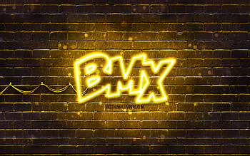 BMX yellow logo, , yellow brickwall, BMX logo, brands, BMX neon logo, BMX HD wallpaper