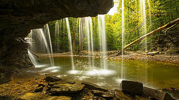 Behind the Waterfall, Upstate NY, trees, river, rocks, usa, forest HD wallpaper