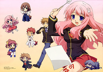 Baka & Test, chibis, hediyoshii, ---, other, cute, paper, uniforms, yoshii, pink, wand, anime, camera, baka and test HD wallpaper