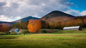 new hampshire farm at mt. wonalancet, trees, fields, autumn, farm, mountains HD wallpaper