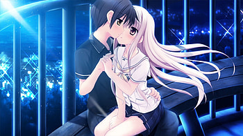 ♡ Couple ♡, night, blue, lover, cute, long hair, nice, short hair, couple, , male, female, handsome, sexy, sweet, hot, girl, romance, anime girl, boy, anime, pretty, light, love, sky, romantic, kiss, lovely, guy HD wallpaper