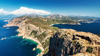 Capu Rosso, Corsica, rocks, france, cape, clouds, mediterranean, sky HD wallpaper