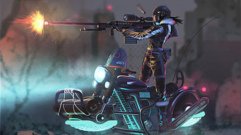 Biker Girl With Guns, artist, artwork, artstation HD wallpaper