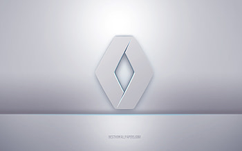 Renault 3d white logo, gray background, Renault logo, creative 3d art, Renault, 3d emblem HD wallpaper