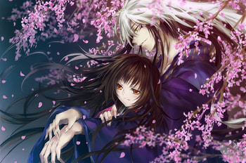 Nurarihyon No Mago, nura rihyon, anime girl, love, cherry blossom, anime boy, male, together, youhime, female HD wallpaper