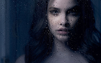 Barbara Palvin, model, window, face, glass, water drops, girl, woman HD wallpaper