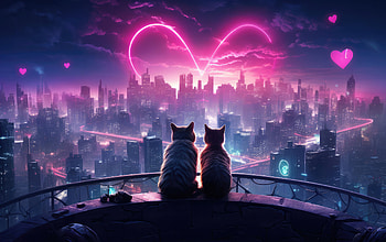 Love In The Neon Shadows, cat, love, artist, artwork, digital-art, deviantart HD wallpaper