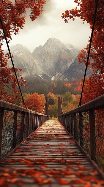 Autumn Bridge : A Path Through Mountain Serenity, bridge, Autumn, mountain HD phone wallpaper