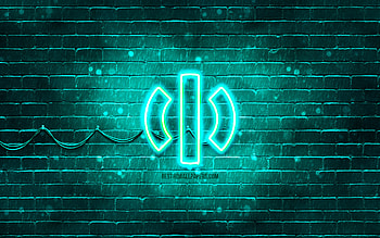 HiPhi turquoise logo, , turquoise brickwall, HiPhi logo, cars brands, HiPhi neon logo, HiPhi HD wallpaper