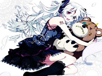 White miku, white, 01, eyepatch, yuki, cute, vocaloid, button, hagane, miku, bear, dead HD wallpaper