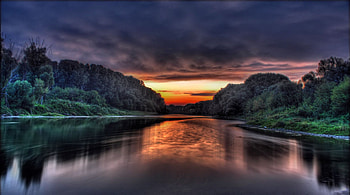 river, cool, nature, sunset HD wallpaper