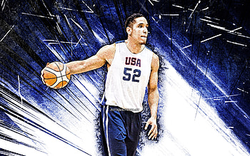 Malcolm Brogdon, grunge art, USA Basketball Mens National Team, basketball, US mens national basketball team, blue abstract rays, Malcolm Brogdon HD wallpaper