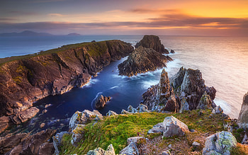Seascape, coast, ocean, sunset HD wallpaper